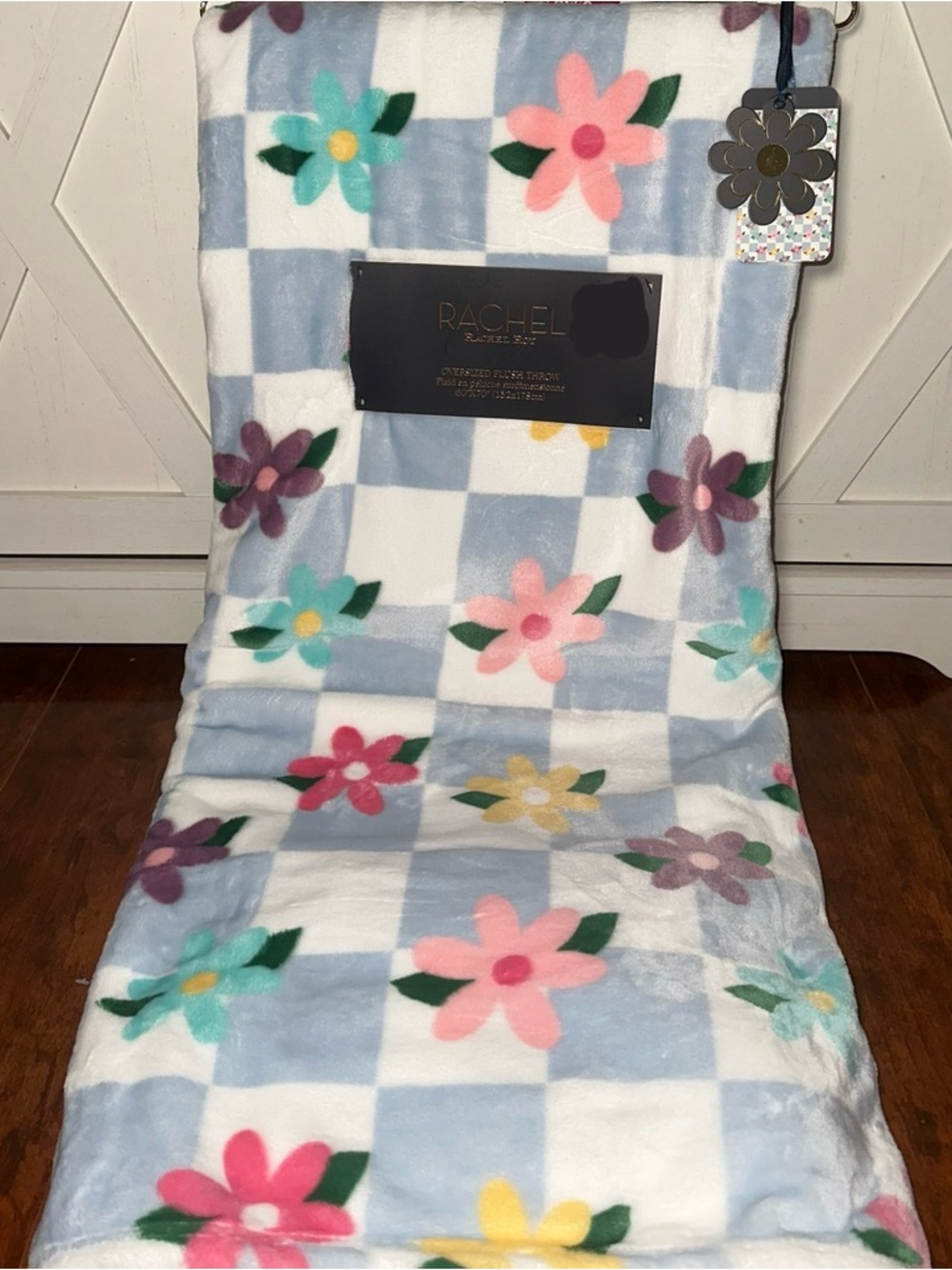 Rachel Roy Checkered Floral Plush Throw Blanket
